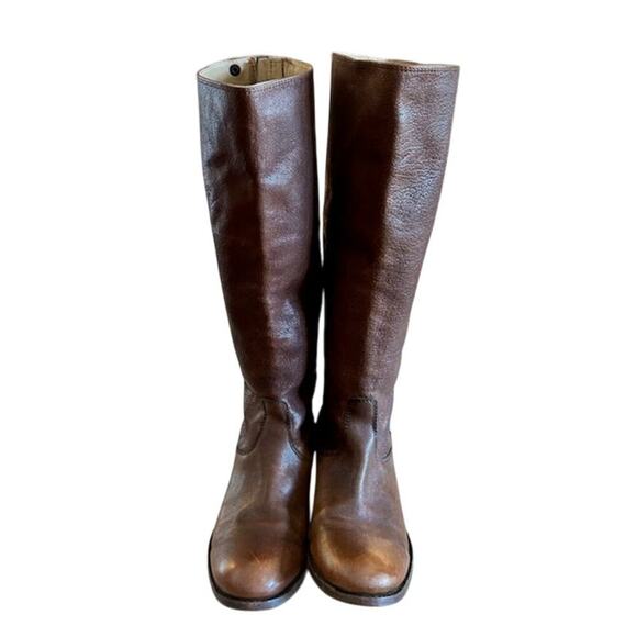 Frye Melissa Button Back  Zipper Brown Leather Riding Boots, size 6 - Picture 4 of 14